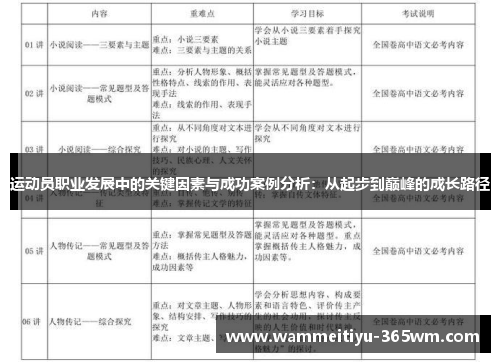 运动员职业发展中的关键因素与成功案例分析：从起步到巅峰的成长路径